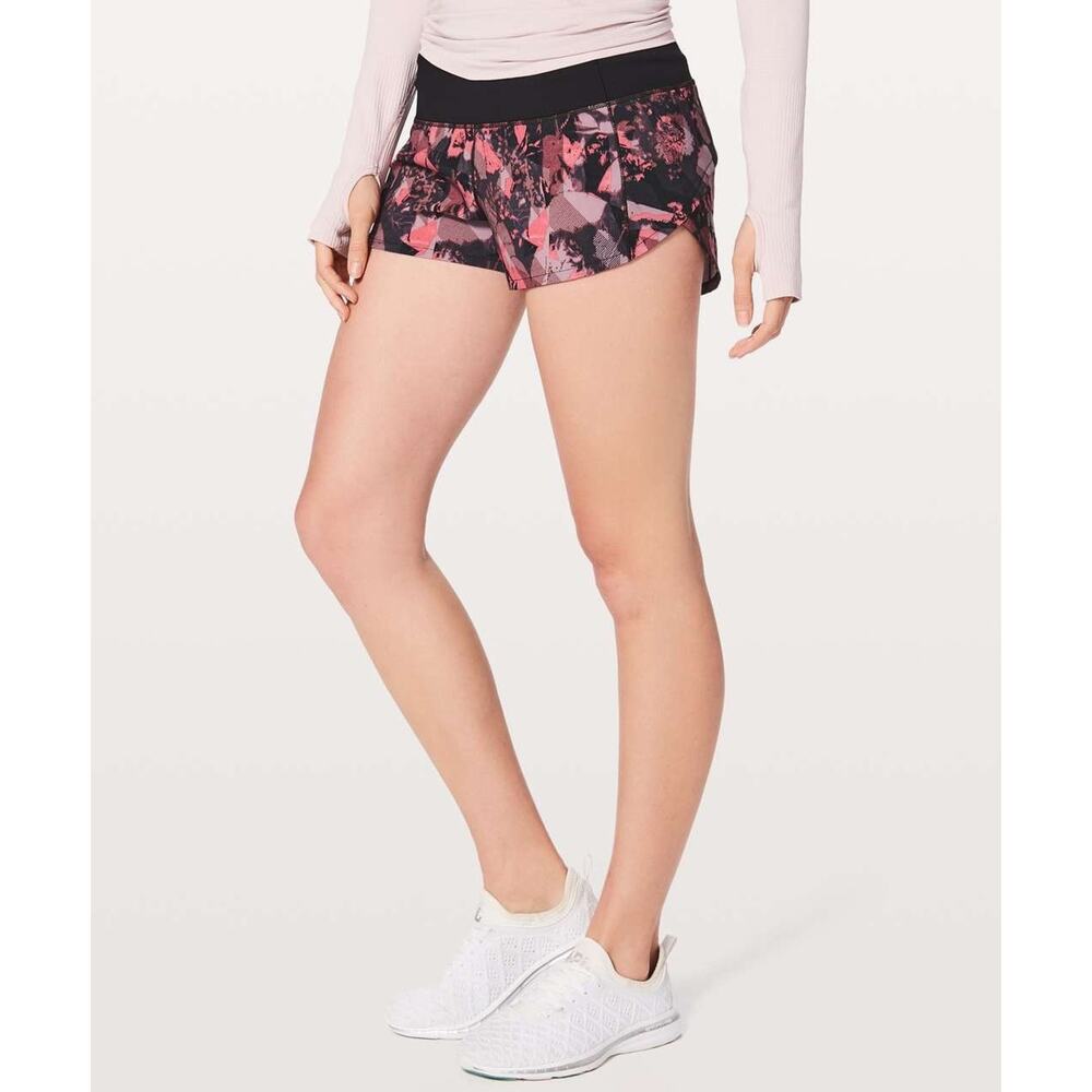Lululemon Speed Up Short 2.5" Shorts Womens 10 Pink Black Zip Pocket Lined Logo